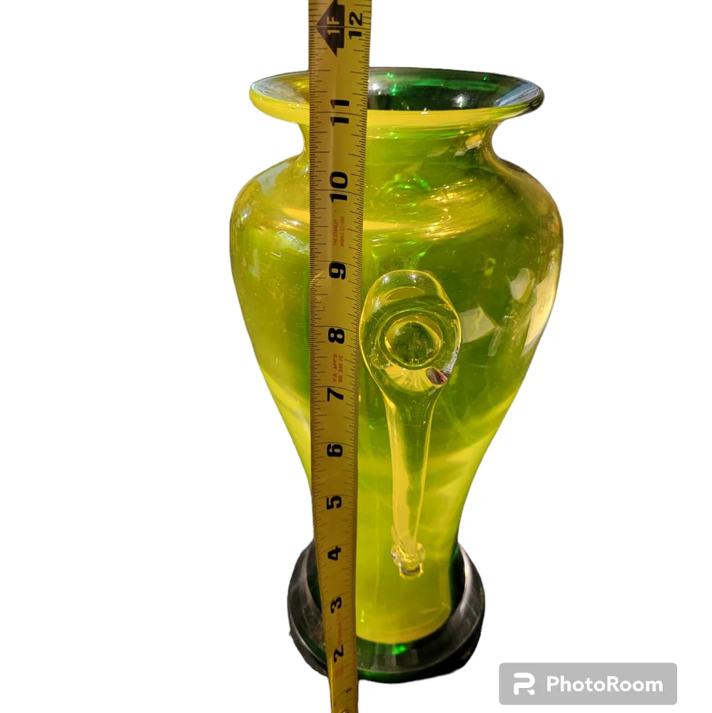 Art Glass Vase Urn Shape Applied Handles